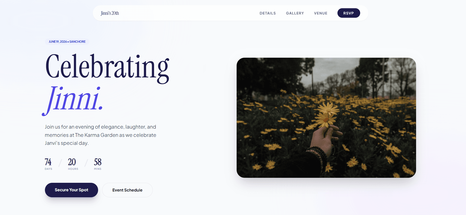 Polished Occyra event page suited to corporate town halls and team dinners